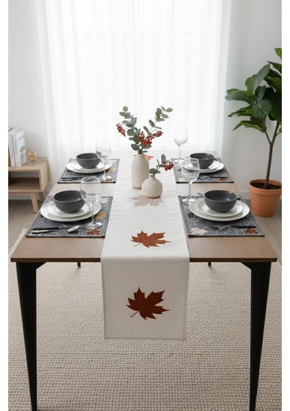 Kadife Nakışlı Kalın Keten Runner