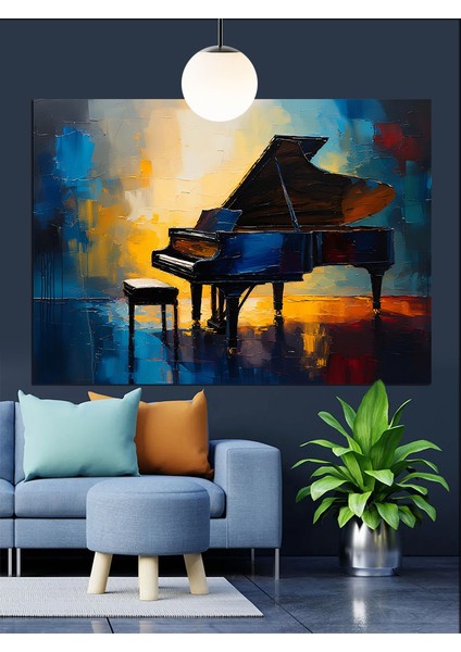 Mavi Parlak Piyano Manzarası Dekoratif Kanvas - Mdf Ahşap Tablo