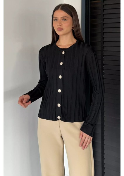 Kadın Düğme Detaylı Triko Hırka (M-L-Xl Uyumludur) P-00018886