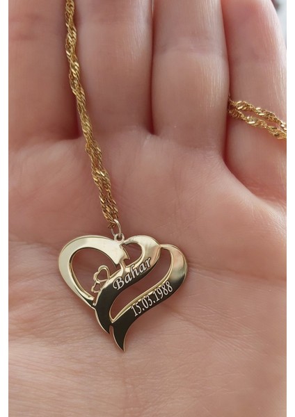 925 Ayar Gümüş 24 Ayar Altın Kaplama Isimli Kalpli Kolye