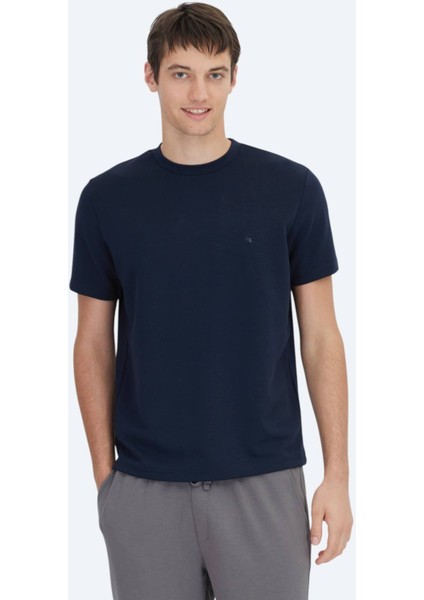 Lacivert Düz Bisiklet Yaka T-Shirt