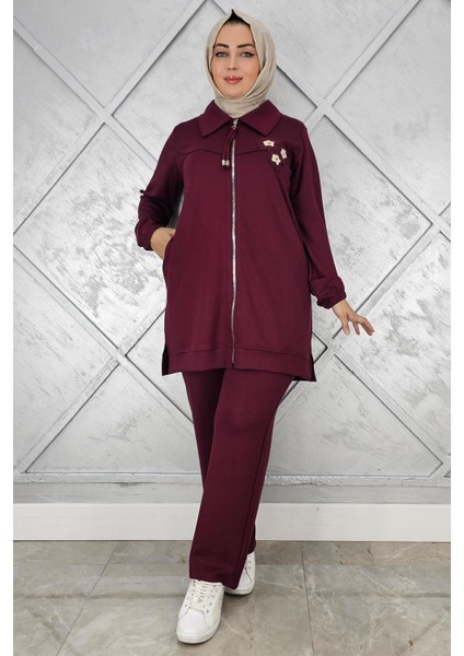 Kadın Fermuarlı Çiçek Detaylı Tesettür Takım modelleri