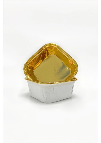 Muffin Kek Kapsülü Kare Beyaz-Altın 25LI