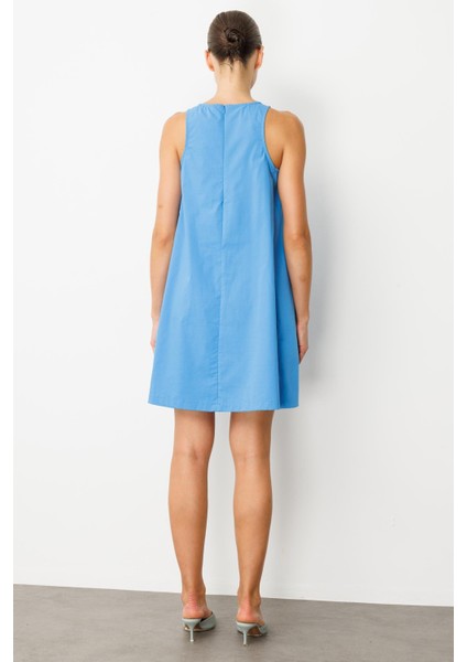 Pamuklu Rahat Kalıp Elbise-Mavi