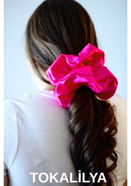 Kadın Lastikli Saten Oversize Xxl [çapı 20CM] Scrunchie Simit Toka