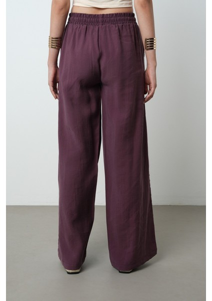Kadın Önü Taş Işlemeli Düz Renk Beli Lastikli Bol Paça Pantolon indirimleri
