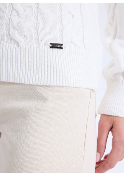 Bisiklet Yaka Basic Saç Örgü Desenli Ekru Kazak Kadın J5WL-KZK7128 modelleri