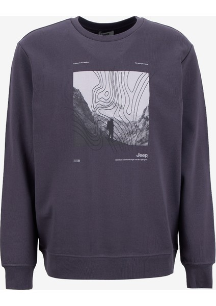 Bisiklet Yaka Baskılı Antrasit Erkek Sweatshırt J5WM-SWT7307