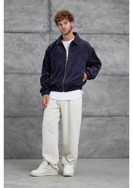 Lacivert 251 Kadife Kumaş Oversize Ceket