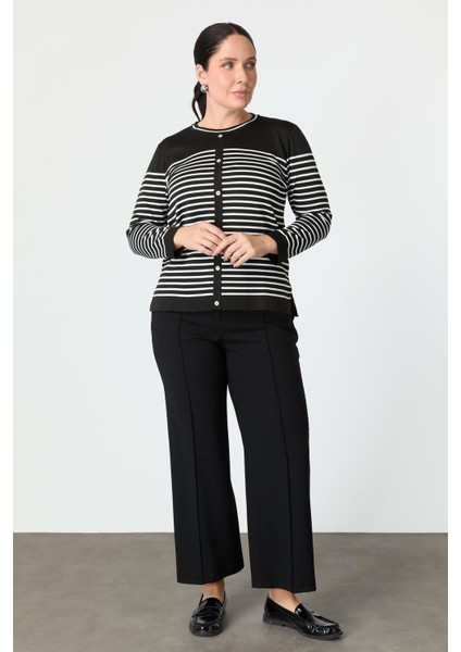 Büyük Beden Çizgili Triko Kazak-Siyah modelleri