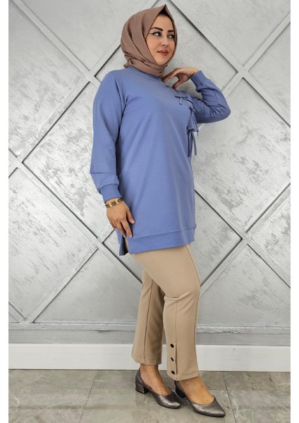 Kadın Düğme Taş Detaylı Biyeli Tesettür Tunik