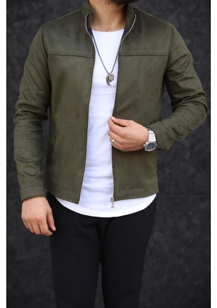 Premium Örme Triko Kol Dik Yaka Süet Ceket