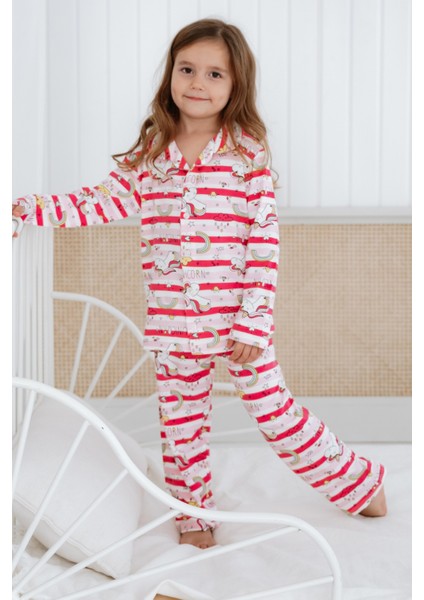 Bambu Kumaş Önden Düğmeli Kız Çocuk Pijama Takımı