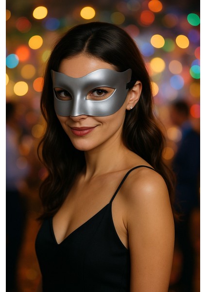 Gri Metalik Parti Maskesi Yetişkin Kadın Için Şık Kostüm Aksesuarı Maske Balosu Model
