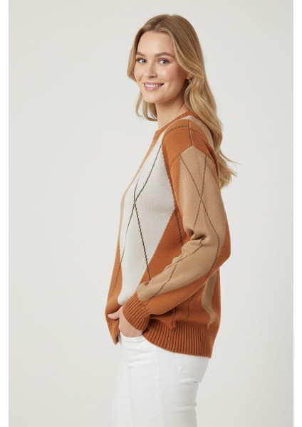 Kadın Baklava Desenli Kazak Kiremit 25094 fiyatları