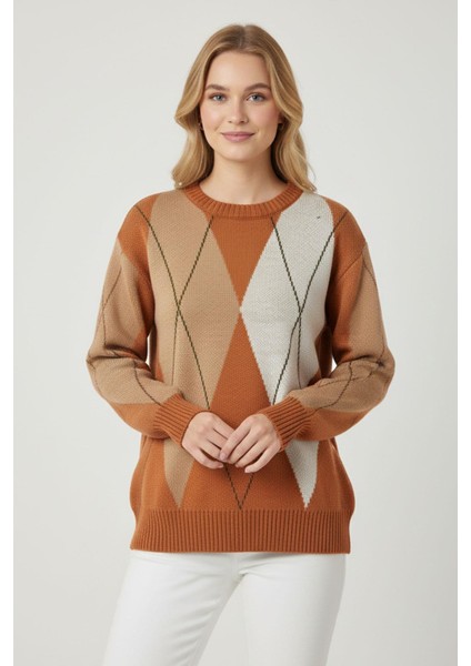 Kadın Baklava Desenli Kazak Kiremit 25094 modelleri