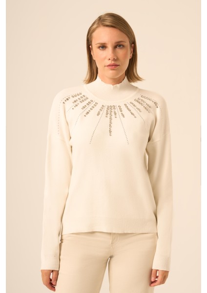 Kadın Işleme Detay Kazak Ekru 25194