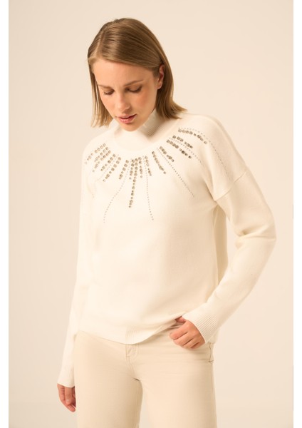 Kadın Işleme Detay Kazak Ekru 25194 modelleri