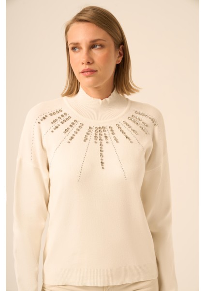 Kadın Işleme Detay Kazak Ekru 25194 fırsatları