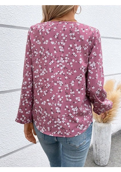 Kadın Uzun Kollu V Yakalı Çiçek Desenli Modal Bluz indirimleri