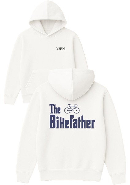 The Bikefather Tasarım Baskılı Oversize Beyaz Kapüşonlu Sweatshirt