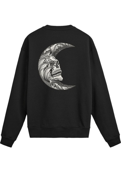 Sırt Baskılı Ay ve Kurukafa Tasarımlı Sweatshirt