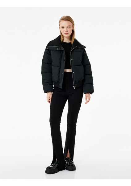 Fermuarlı Cep Detaylı Uzun Kollu Geniş Yaka Anorak Şişme Mont fiyatları