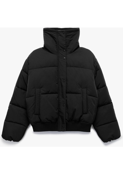 Fermuarlı Cep Detaylı Uzun Kollu Geniş Yaka Anorak Şişme Mont modelleri