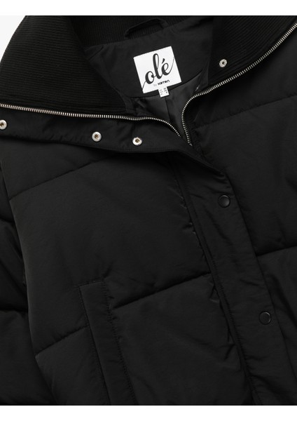 Fermuarlı Cep Detaylı Uzun Kollu Geniş Yaka Anorak Şişme Mont indirimleri