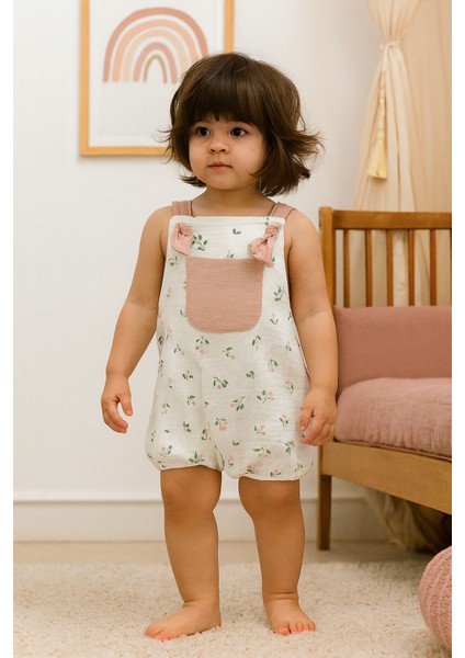 Müslin Çiçek Desenli Salopet 3-6/6-9/9-12/18-24AY