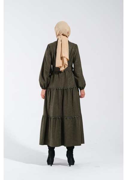 2253_KADIN Nubuk Yakma Desenli Fisto Detaylı Gömlek Yakalı Uzun Kloş Elbise fiyatları