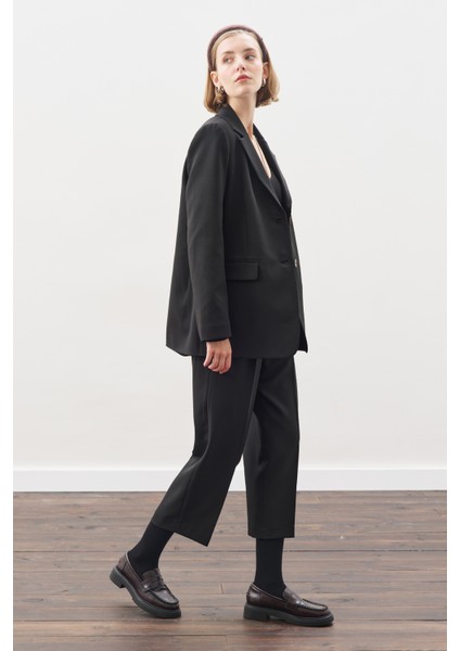 Kuşaklı Tek Düğmeli Blazer Ceket Siyah