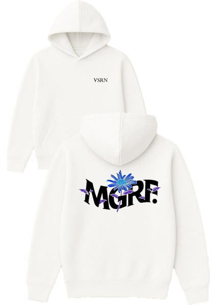 Mgrf Tasarım Baskılı Oversize Beyaz Kapüşonlu Sweatshirt