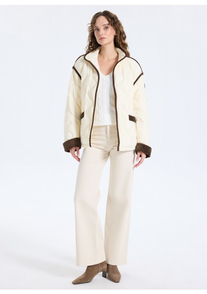 V Yaka Basic Saç Örgü Desenli Ekru Kazak Kadın J5WL-KZK7129 modelleri