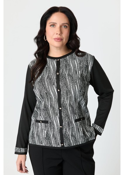 Büyük Beden Desenli Hırka-Siyah