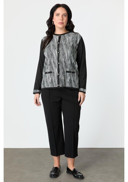 Büyük Beden Desenli Hırka-Siyah fiyatları