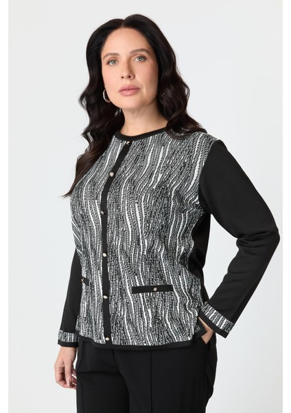 Büyük Beden Desenli Hırka-Siyah modelleri