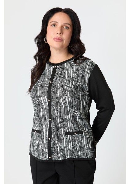 Büyük Beden Desenli Hırka-Siyah fırsatları