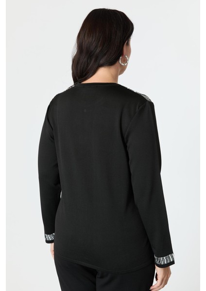 Büyük Beden Desenli Hırka-Siyah