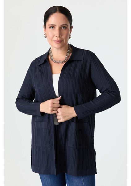 Büyük Beden Polo Yaka Triko Hırka-Lacı