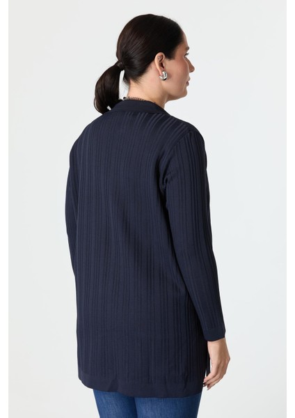 Büyük Beden Polo Yaka Triko Hırka-Lacı