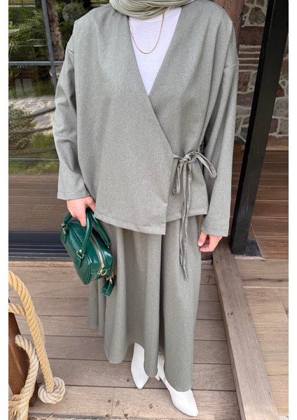 Bağlama Detaylı Etekli Takım Haki modelleri