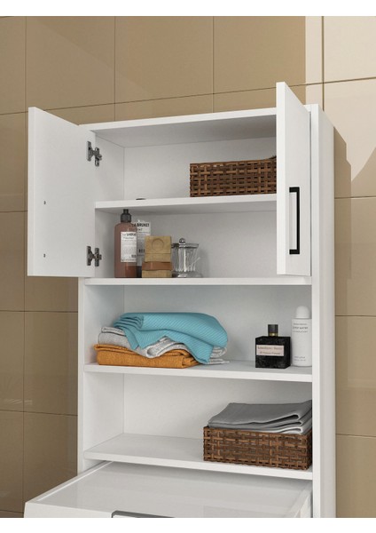 Lumy 4 Raflı Kapaklı Çok Amaçlı Çamaşır Makinesi Dolabı Beyaz indirimleri