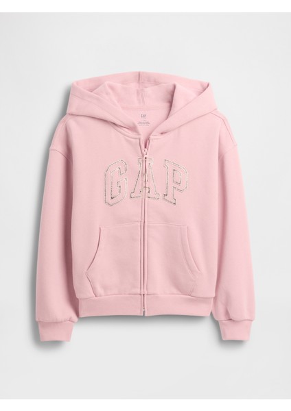 Kız Çocuk Pembe Gap Logo Fermuarlı Sweatshirt
