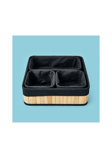 Living 4'lü Bambu Sepet - Bej / Siyah