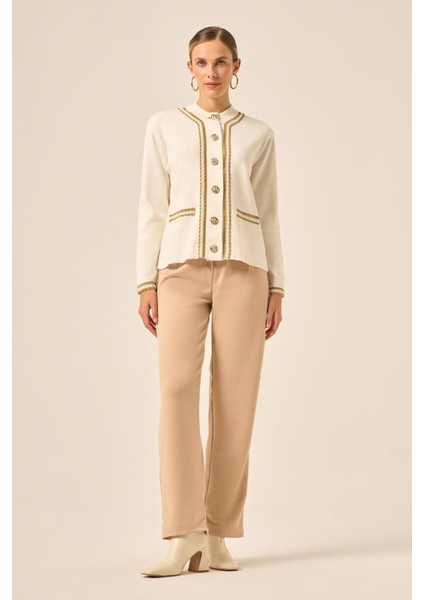 Şerit Detaylı Hırka Ekru 25199