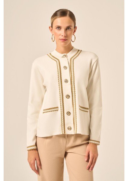 Şerit Detaylı Hırka Ekru 25199 modelleri