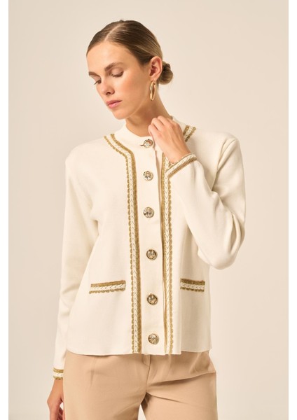 Şerit Detaylı Hırka Ekru 25199 fırsatları