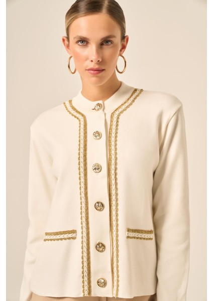 Şerit Detaylı Hırka Ekru 25199 indirimleri