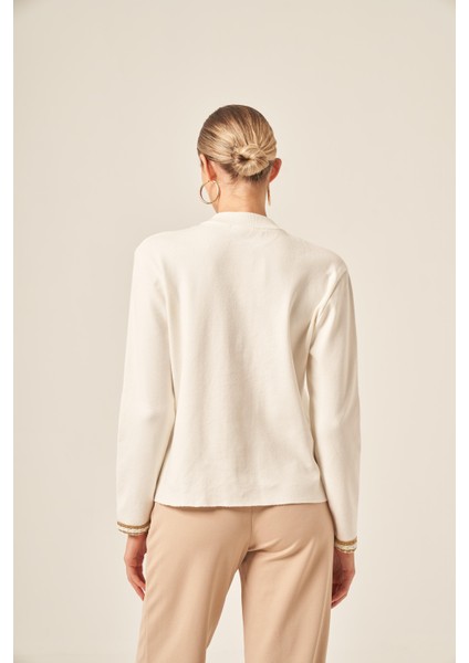 Şerit Detaylı Hırka Ekru 25199